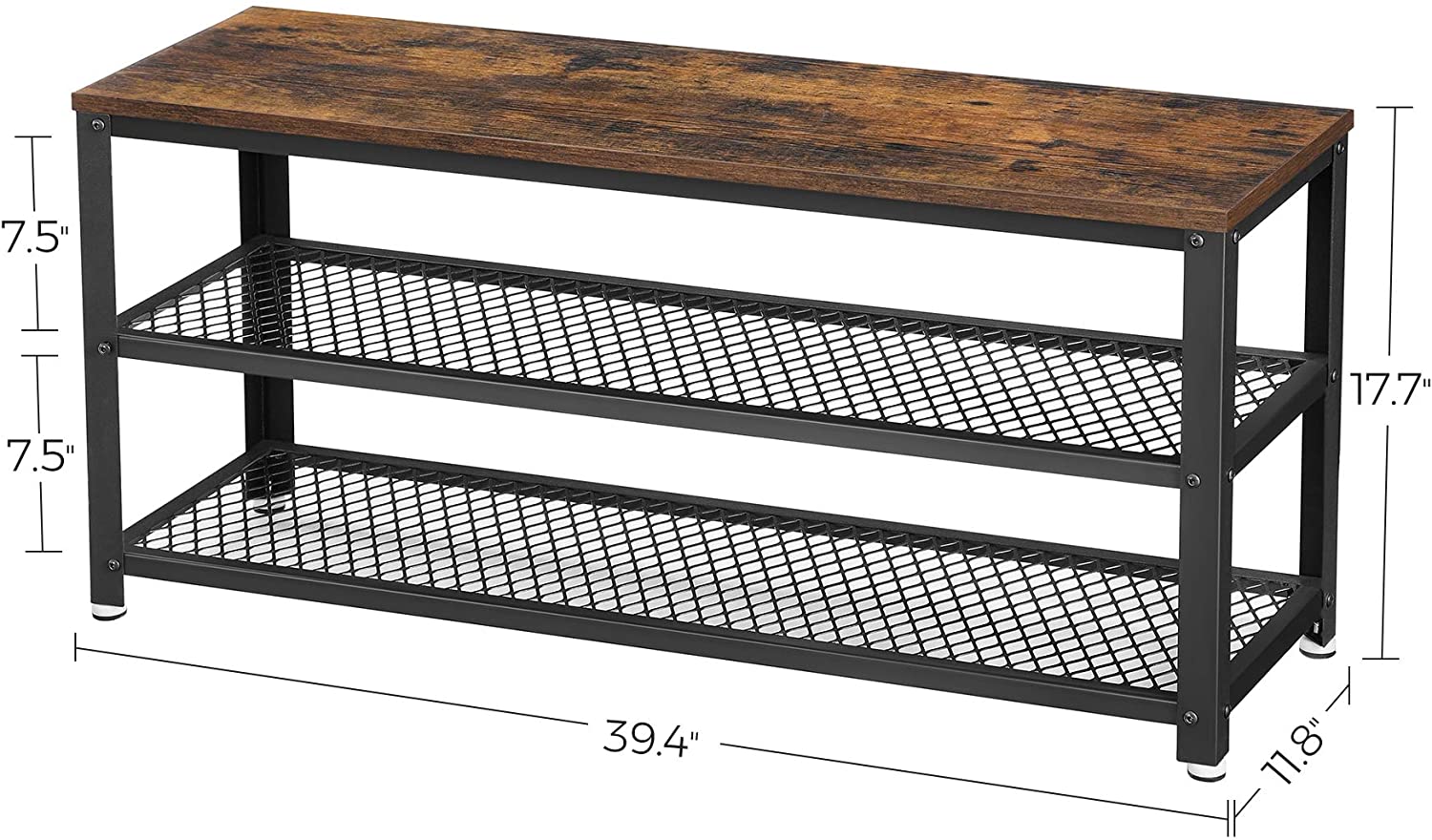 Shoe Bench, 3-Tier Shoe Rack, 39.4 Inches Long Storage Shelves