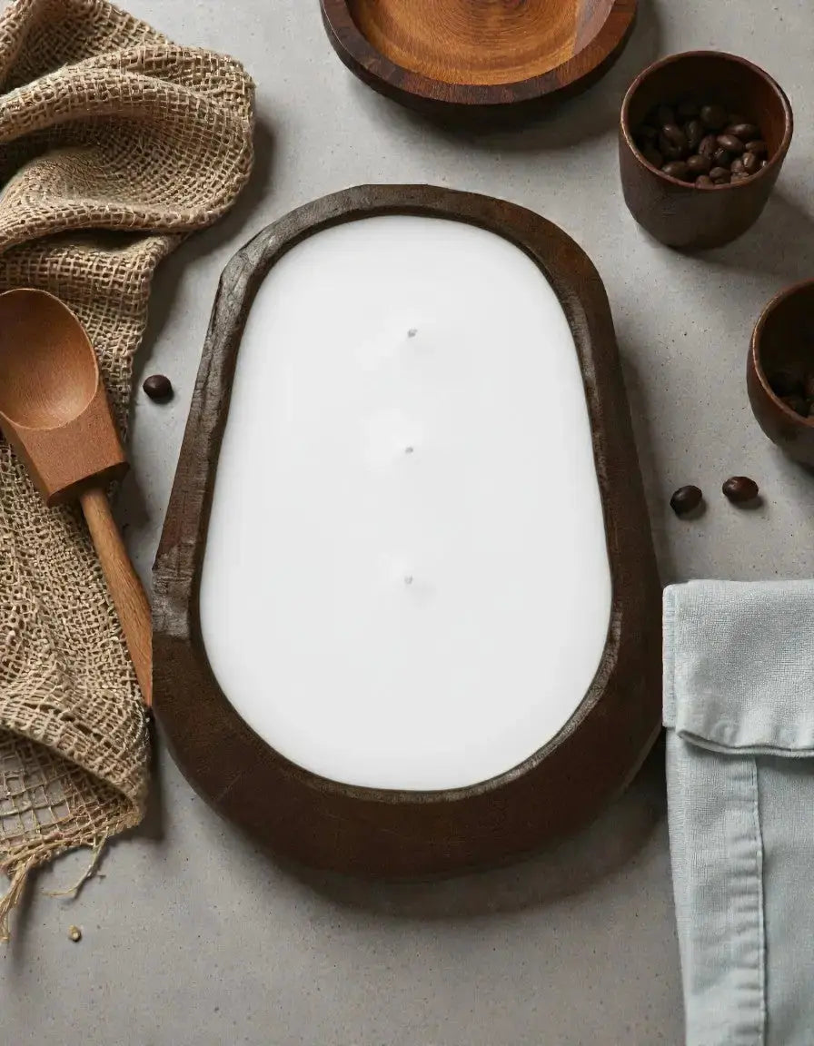 Warm Vanilla Candle in Hand-carved Bowl | Organic Soy Candle